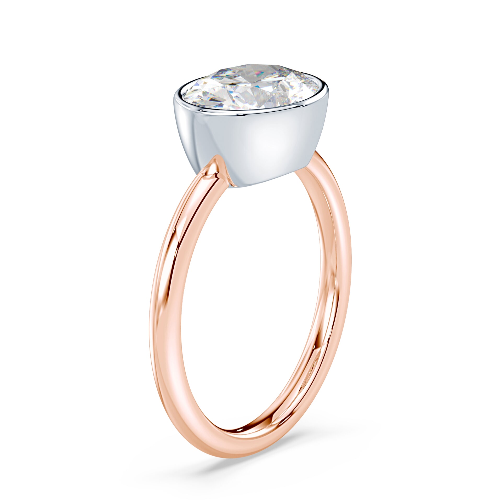 Two Tone Rose Oval East-West Bezel Ring | Plum Diamonds Two Tone Rose Oval East-West Bezel Ring | Plum Diamonds